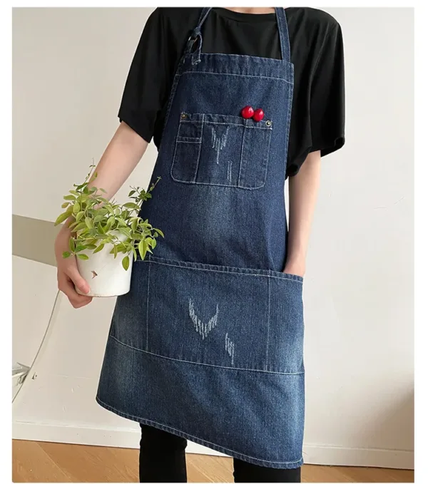 tablier denim bleu foncé