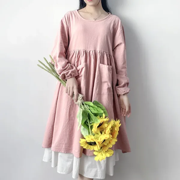 tablier blouse manche longue rose