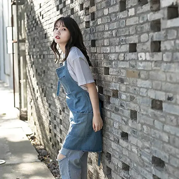 tablier denim bleu délavé