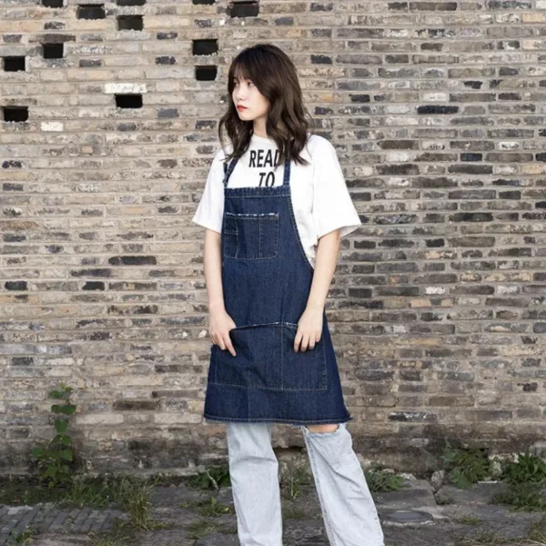 Tablier en denim bleu style Japonais