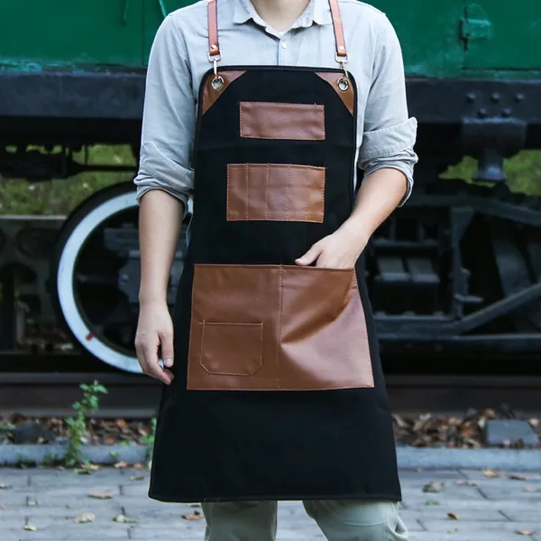 tablier chef cuir noir