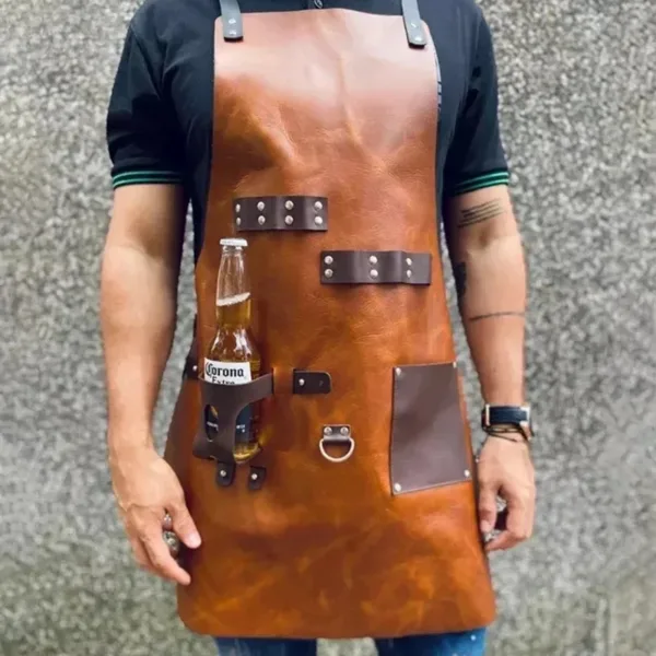 tablier barbecue cuir marron