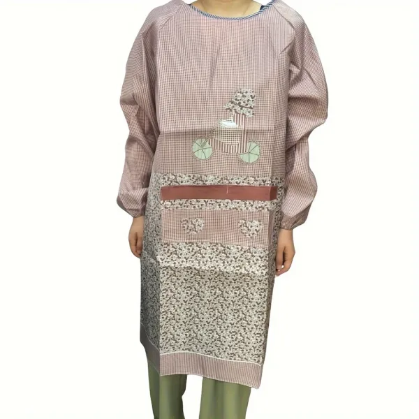 tablier robe manche longue marron élégant