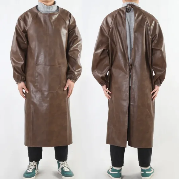 tablier manche longue en cuir marron